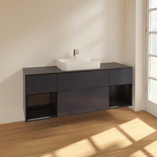 VILLEROY BOCH Finion Waschbeckenunterschrank, mit Beleuchtung, 4 Auszüge, 1600 x 603 x 501 mm, Midnight Blue Matt Lacquer / Black Matt Lacquer / Glass Black Matt #F452PDHG, Bild 2