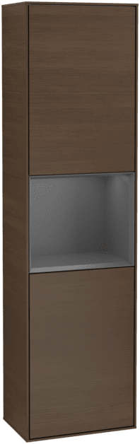 VILLEROY BOCH Finion Tall cabinet, with lighting, 2 doors, 418 x 1516 x 270 mm, Walnut Veneer / Anthracite Matt Lacquer #F470GKGN resmi