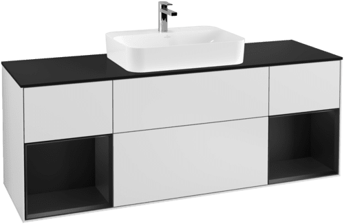 Obrázek VILLEROY BOCH Toaletní skříňka Finion, s osvětlením, 4 výsuvy, 1600 x 603 x 501 mm, bílý matný lak / černý matný lak / černé matné sklo #F452PDMT