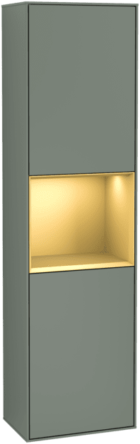 Bild von VILLEROY BOCH Finion Hochschrank, mit Beleuchtung, 2 Türen, 418 x 1516 x 270 mm, Olive Matt Lacquer / Gold Matt Lacquer #F470HFGM