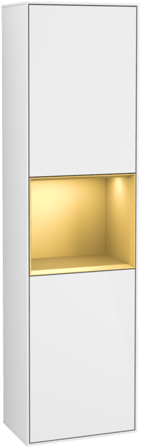 Obrázek VILLEROY BOCH Vysoká skříň Finion, s osvětlením, 2 dveře, 418 x 1516 x 270 mm, lesklý bílý lak / zlatý matný lak #F470HFGF