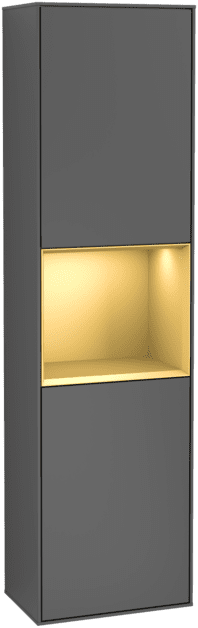 Obrázek VILLEROY BOCH Vysoká skříňka Finion, s osvětlením, 2 dveře, 418 x 1516 x 270 mm, antracitový matný lak / zlatý matný lak #F470HFGK