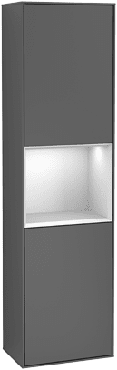 Bild von VILLEROY BOCH Finion Hochschrank, mit Beleuchtung, 2 Türen, 418 x 1516 x 270 mm, Silk Grey Matt Lacquer / Glossy White Lacquer #G460GFHJ