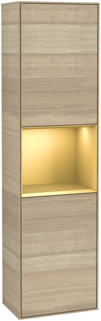 Bild von VILLEROY BOCH Finion Hochschrank, mit Beleuchtung, 2 Türen, 418 x 1516 x 270 mm, Oak Veneer / Gold Matt Lacquer #F470HFPC