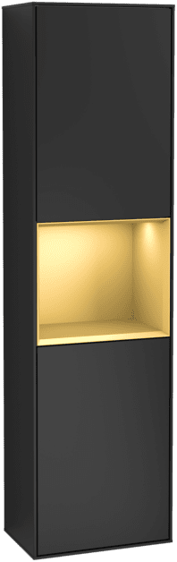Obrázek VILLEROY BOCH Vysoká skříňka Finion, s osvětlením, 2 dveře, 418 x 1516 x 270 mm, černý matný lak / zlatý matný lak #F470HFPD