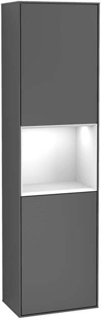 Obrázek VILLEROY BOCH Vysoká skříňka Finion, s osvětlením, 2 dveře, 418 x 1516 x 270 mm, antracitový matný lak / lesklý bílý lak #F460GFGK