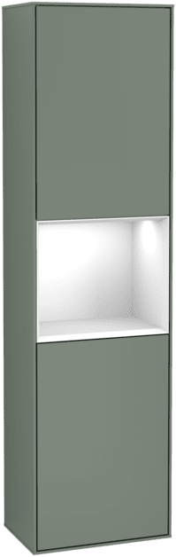 Bild von VILLEROY BOCH Finion Hochschrank, mit Beleuchtung, 2 Türen, 418 x 1516 x 270 mm, Olive Matt Lacquer / Glossy White Lacquer #F460GFGM