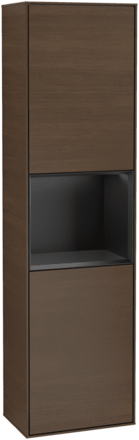 VILLEROY BOCH Finion Tall cabinet, with lighting, 2 doors, 418 x 1516 x 270 mm, Walnut Veneer / Black Matt Lacquer #F460PDGN resmi