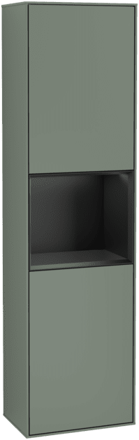 VILLEROY BOCH Finion Tall cabinet, with lighting, 2 doors, 418 x 1516 x 270 mm, Olive Matt Lacquer / Black Matt Lacquer #F460PDGM resmi