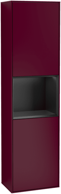 VILLEROY BOCH Finion Tall cabinet, with lighting, 2 doors, 418 x 1516 x 270 mm, Peony Matt Lacquer / Black Matt Lacquer #F460PDHB resmi