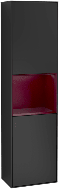 Obrázek VILLEROY BOCH Vysoká skříňka Finion, s osvětlením, 2 dveře, 418 x 1516 x 270 mm, černý matný lak / pivoňkový matný lak #F470HBPD