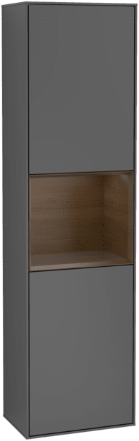 VILLEROY BOCH Finion Tall cabinet, with lighting, 2 doors, 418 x 1516 x 270 mm, Anthracite Matt Lacquer / Walnut Veneer #F470GNGK resmi