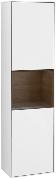VILLEROY BOCH Finion Tall cabinet, with lighting, 2 doors, 418 x 1516 x 270 mm, Glossy White Lacquer / Walnut Veneer #F470GNGF resmi