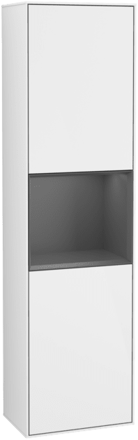 Зображення з  VILLEROY BOCH Finion Tall cabinet, with lighting, 2 doors, 418 x 1516 x 270 mm, Glossy White Lacquer / Anthracite Matt Lacquer #F460GKGF