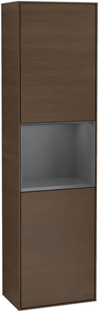 VILLEROY BOCH Finion Tall cabinet, with lighting, 2 doors, 418 x 1516 x 270 mm, Walnut Veneer / Anthracite Matt Lacquer #F460GKGN resmi