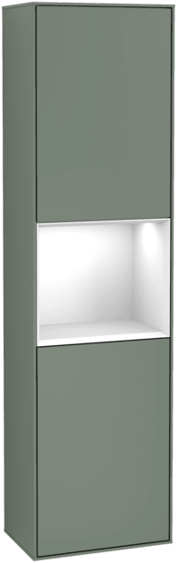 Bild von VILLEROY BOCH Finion Hochschrank, mit Beleuchtung, 2 Türen, 418 x 1516 x 270 mm, Olive Matt Lacquer / Glossy White Lacquer #F470GFGM