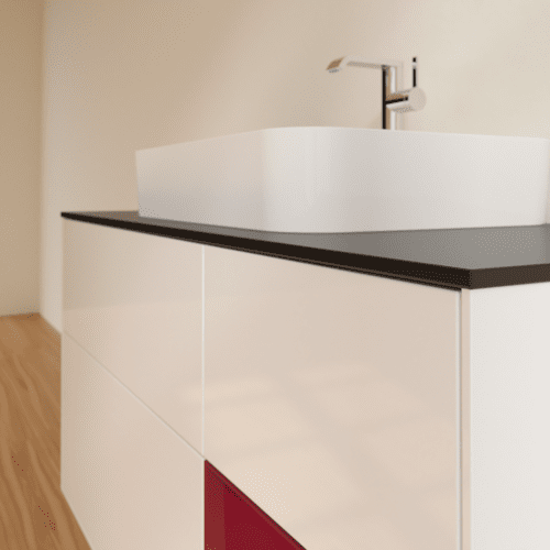 Bild von VILLEROY BOCH Finion Waschbeckenunterschrank, mit Beleuchtung, 3 Auszüge, 1200 x 603 x 501 mm, Glossy White Lacquer / Peony Matt Lacquer / Glass Black Matt #F422HBGF
