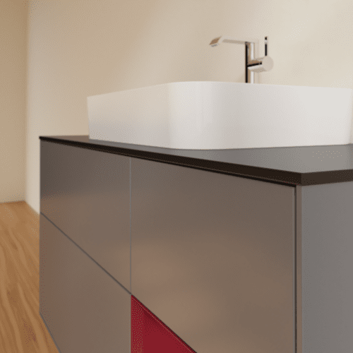 Bild von VILLEROY BOCH Finion Waschbeckenunterschrank, mit Beleuchtung, 3 Auszüge, 1200 x 603 x 501 mm, Anthracite Matt Lacquer / Peony Matt Lacquer / Glass Black Matt #F422HBGK