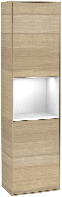 Bild von VILLEROY BOCH Finion Hochschrank, mit Beleuchtung, 2 Türen, 418 x 1516 x 270 mm, Oak Veneer / Glossy White Lacquer #F470GFPC