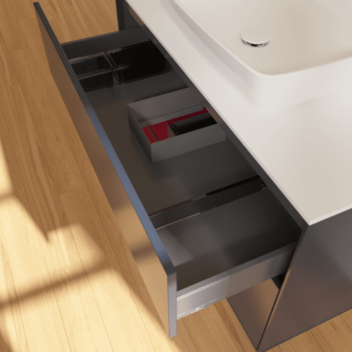 VILLEROY BOCH Finion Waschbeckenunterschrank, mit Beleuchtung, 2 Auszüge, 1000 x 603 x 501 mm, Midnight Blue Matt Lacquer / Peony Matt Lacquer / Glass White Matt #F771HBHG, Bild 8