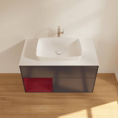 VILLEROY BOCH Finion Waschbeckenunterschrank, mit Beleuchtung, 2 Auszüge, 1000 x 603 x 501 mm, Midnight Blue Matt Lacquer / Peony Matt Lacquer / Glass White Matt #F771HBHG, Bild 4