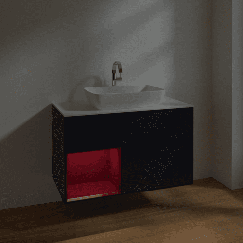 VILLEROY BOCH Finion Waschbeckenunterschrank, mit Beleuchtung, 2 Auszüge, 1000 x 603 x 501 mm, Midnight Blue Matt Lacquer / Peony Matt Lacquer / Glass White Matt #F771HBHG, Bild 5