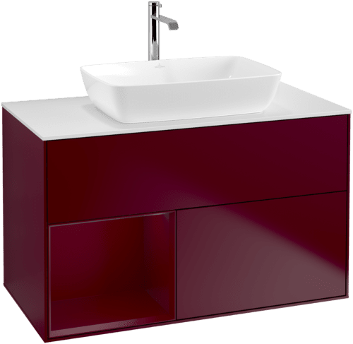 VILLEROY BOCH Finion Vanity unit, with lighting, 2 pull-out compartments, 1000 x 603 x 501 mm, Peony Matt Lacquer / Peony Matt Lacquer / Glass White Matt #F771HBHB resmi