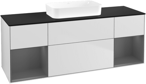 Picture of VILLEROY BOCH Finion Vanity unit, with lighting, 4 pull-out compartments, 1600 x 603 x 501 mm, White Matt Lacquer / Anthracite Matt Lacquer / Glass Black Matt #F742GKMT