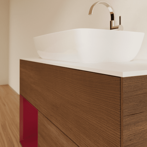 Bild von VILLEROY BOCH Finion Waschbeckenunterschrank, mit Beleuchtung, 2 Auszüge, 1000 x 603 x 501 mm, Walnut Veneer / Peony Matt Lacquer / Glass White Matt #F771HBGN