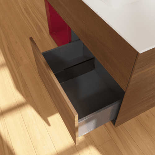 Bild von VILLEROY BOCH Finion Waschbeckenunterschrank, mit Beleuchtung, 2 Auszüge, 1000 x 603 x 501 mm, Walnut Veneer / Peony Matt Lacquer / Glass White Matt #F771HBGN