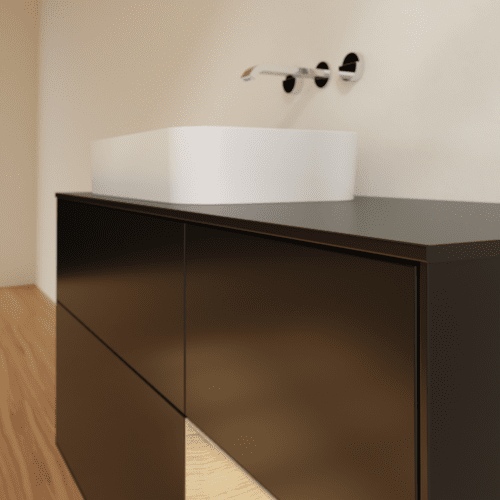 VILLEROY BOCH Finion Waschbeckenunterschrank, mit Beleuchtung, 3 Auszüge, 1200 x 603 x 501 mm, Black Matt Lacquer / Oak Veneer / Glass Black Matt #F692PCPD, Bild 4