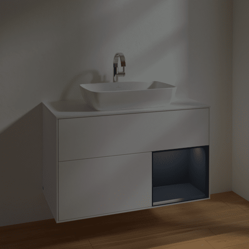 VILLEROY BOCH Finion Waschbeckenunterschrank, mit Beleuchtung, 2 Auszüge, 1000 x 603 x 501 mm, White Matt Lacquer / Midnight Blue Matt Lacquer / Glass White Matt #F781HGMT, Bild 5