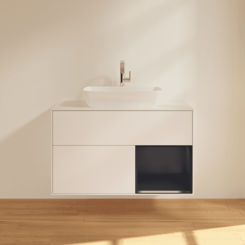VILLEROY BOCH Finion Waschbeckenunterschrank, mit Beleuchtung, 2 Auszüge, 1000 x 603 x 501 mm, White Matt Lacquer / Midnight Blue Matt Lacquer / Glass White Matt #F781HGMT, Bild 3