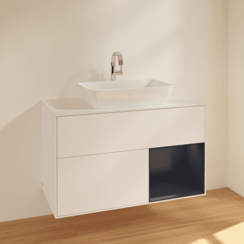 VILLEROY BOCH Finion Waschbeckenunterschrank, mit Beleuchtung, 2 Auszüge, 1000 x 603 x 501 mm, White Matt Lacquer / Midnight Blue Matt Lacquer / Glass White Matt #F781HGMT, Bild 2