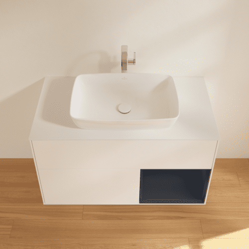 VILLEROY BOCH Finion Waschbeckenunterschrank, mit Beleuchtung, 2 Auszüge, 1000 x 603 x 501 mm, White Matt Lacquer / Midnight Blue Matt Lacquer / Glass White Matt #F781HGMT, Bild 4