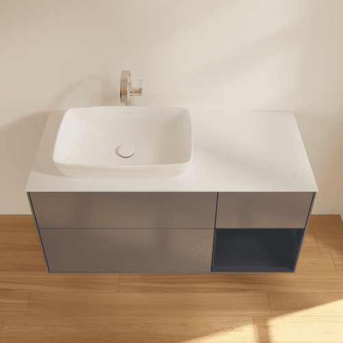 Bild von VILLEROY BOCH Finion Waschbeckenunterschrank, mit Beleuchtung, 3 Auszüge, 1200 x 603 x 501 mm, Anthracite Matt Lacquer / Midnight Blue Matt Lacquer / Glass White Matt #F811HGGK