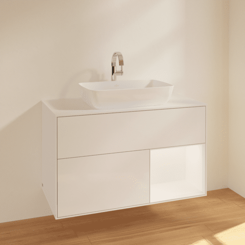 VILLEROY BOCH Finion Waschbeckenunterschrank, mit Beleuchtung, 2 Auszüge, 1000 x 603 x 501 mm, Glossy White Lacquer / White Matt Lacquer / Glass White Matt #F781MTGF, Bild 2