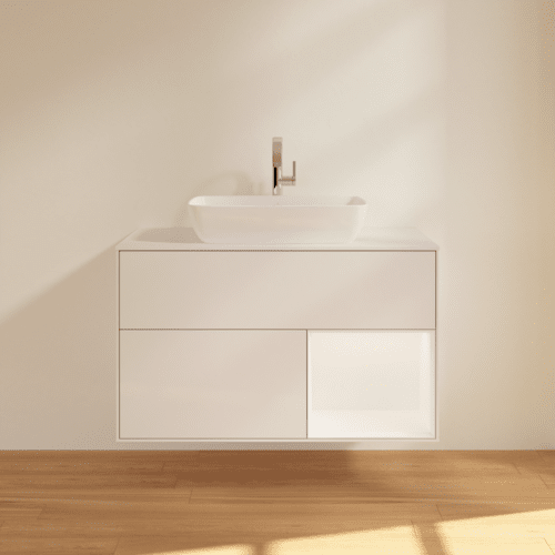 VILLEROY BOCH Finion Waschbeckenunterschrank, mit Beleuchtung, 2 Auszüge, 1000 x 603 x 501 mm, Glossy White Lacquer / White Matt Lacquer / Glass White Matt #F781MTGF, Bild 3
