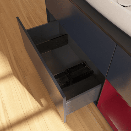 Bild von VILLEROY BOCH Finion Waschbeckenunterschrank, mit Beleuchtung, 3 Auszüge, 1200 x 603 x 501 mm, Midnight Blue Matt Lacquer / Peony Matt Lacquer / Glass Black Matt #F832HBHG