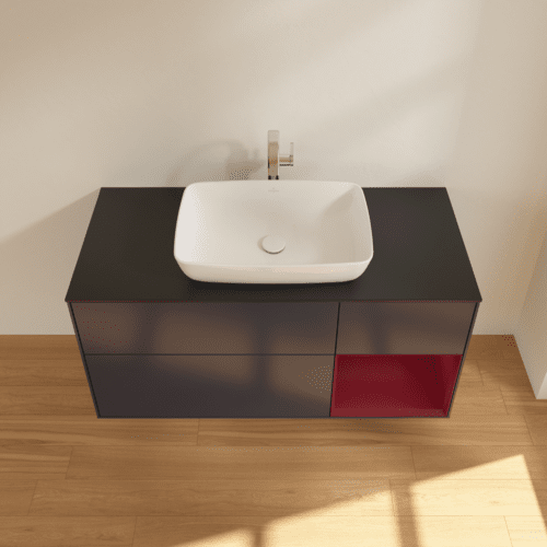 Bild von VILLEROY BOCH Finion Waschbeckenunterschrank, mit Beleuchtung, 3 Auszüge, 1200 x 603 x 501 mm, Midnight Blue Matt Lacquer / Peony Matt Lacquer / Glass Black Matt #F832HBHG