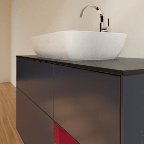 Bild von VILLEROY BOCH Finion Waschbeckenunterschrank, mit Beleuchtung, 3 Auszüge, 1200 x 603 x 501 mm, Midnight Blue Matt Lacquer / Peony Matt Lacquer / Glass Black Matt #F832HBHG