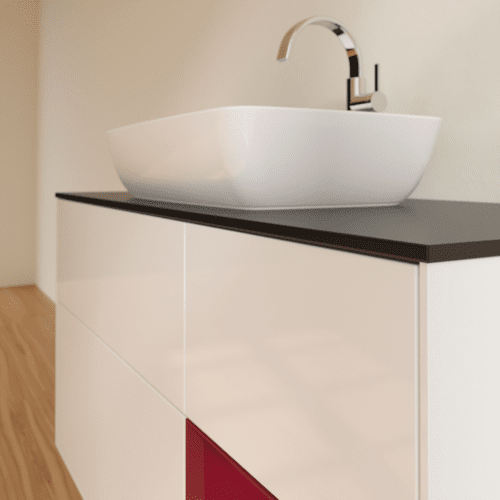 Bild von VILLEROY BOCH Finion Waschbeckenunterschrank, mit Beleuchtung, 3 Auszüge, 1200 x 603 x 501 mm, Glossy White Lacquer / Peony Matt Lacquer / Glass Black Matt #F832HBGF