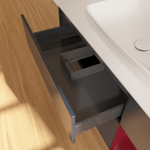 Bild von VILLEROY BOCH Finion Waschbeckenunterschrank, mit Beleuchtung, 3 Auszüge, 1200 x 603 x 501 mm, Midnight Blue Matt Lacquer / Peony Matt Lacquer / Glass White Matt #F831HBHG