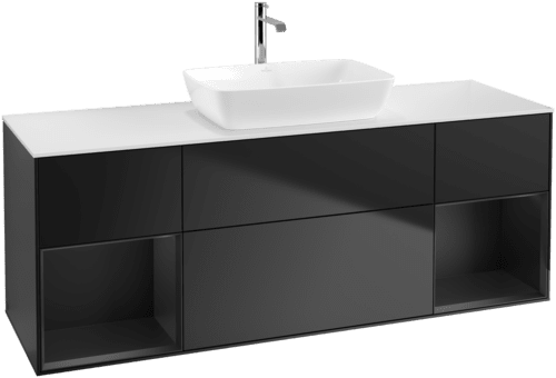 Picture of VILLEROY BOCH Finion Vanity unit, with lighting, 4 pull-out compartments, 1600 x 603 x 501 mm, Black Matt Lacquer / Black Matt Lacquer / Glass White Matt #F861PDPD