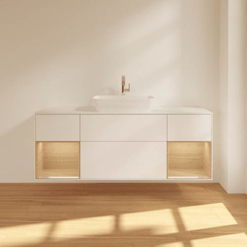 Bild von VILLEROY BOCH Finion Waschbeckenunterschrank, mit Beleuchtung, 4 Auszüge, 1600 x 603 x 501 mm, White Matt Lacquer / Oak Veneer / Glass White Matt #F861PCMT