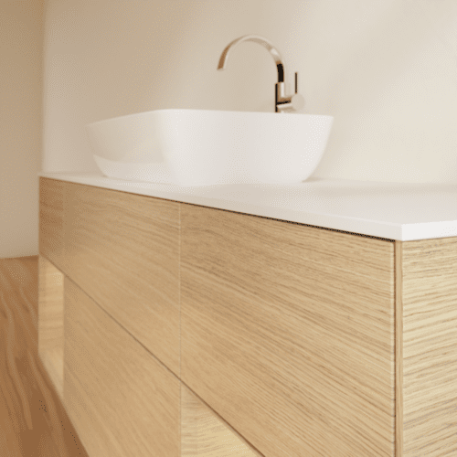 Bild von VILLEROY BOCH Finion Waschbeckenunterschrank, mit Beleuchtung, 4 Auszüge, 1600 x 603 x 501 mm, Oak Veneer / Oak Veneer / Glass White Matt #F861PCPC