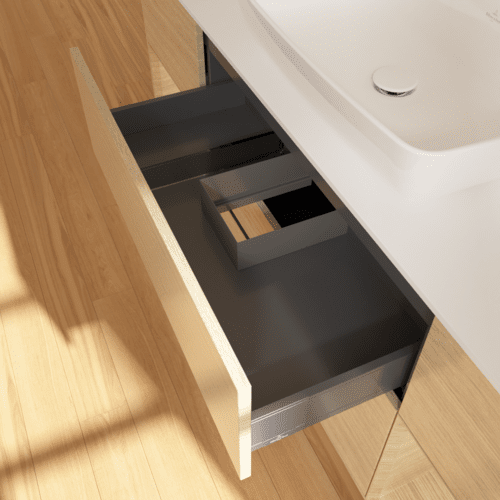 Bild von VILLEROY BOCH Finion Waschbeckenunterschrank, mit Beleuchtung, 4 Auszüge, 1600 x 603 x 501 mm, Oak Veneer / Oak Veneer / Glass White Matt #F861PCPC