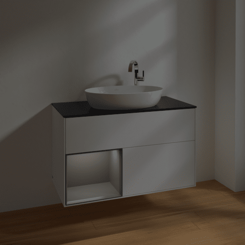 Bild von VILLEROY BOCH Finion Waschbeckenunterschrank, mit Beleuchtung, 2 Auszüge, 1000 x 603 x 501 mm, White Matt Lacquer / Anthracite Matt Lacquer / Glass Black Matt #F892GKMT
