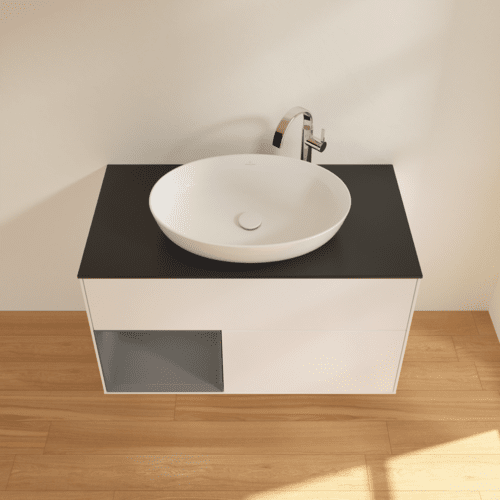 Bild von VILLEROY BOCH Finion Waschbeckenunterschrank, mit Beleuchtung, 2 Auszüge, 1000 x 603 x 501 mm, White Matt Lacquer / Anthracite Matt Lacquer / Glass Black Matt #F892GKMT