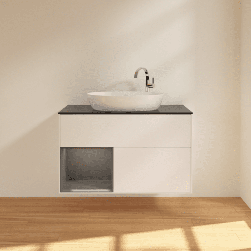 Bild von VILLEROY BOCH Finion Waschbeckenunterschrank, mit Beleuchtung, 2 Auszüge, 1000 x 603 x 501 mm, White Matt Lacquer / Anthracite Matt Lacquer / Glass Black Matt #F892GKMT